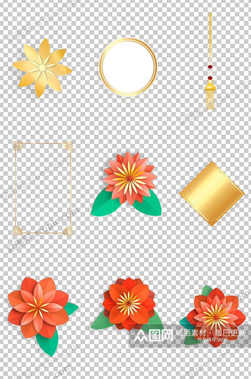 春节纸艺花卉免抠素材素材