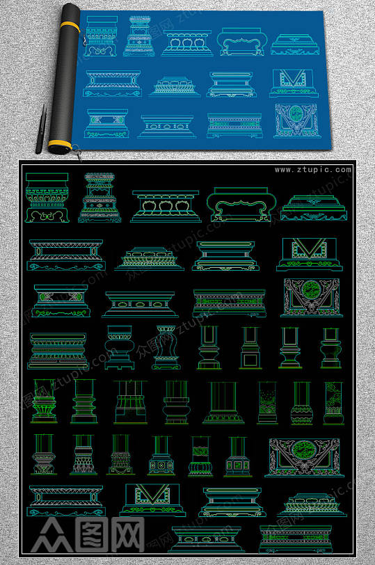 中式木墩CAD大样图-众图网