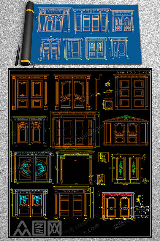 整木大门CAD模块-众图网