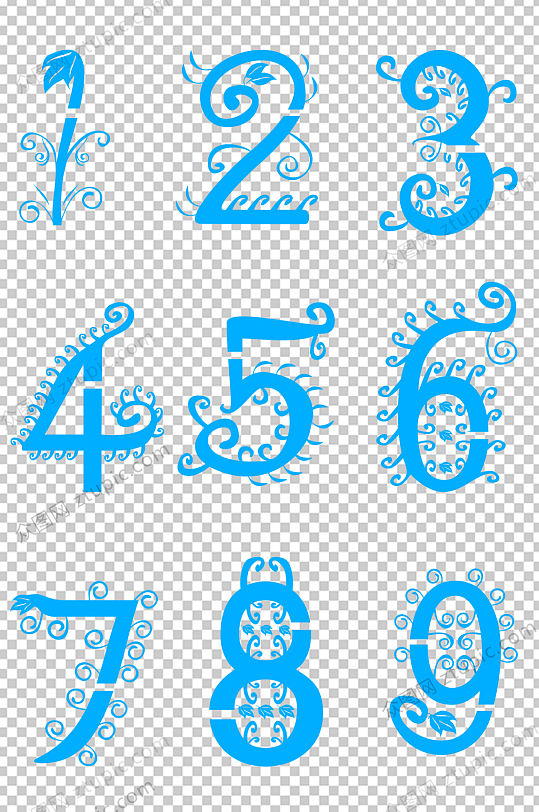 花草数字设计免抠元素