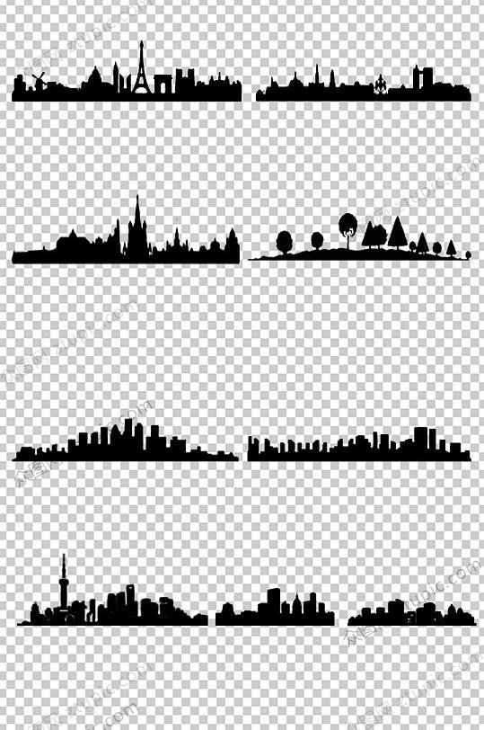 黑白城市剪影免抠素材