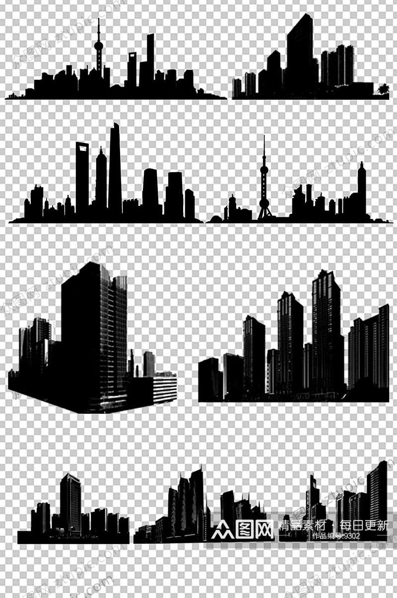 黑白高楼城市剪影免抠素材素材