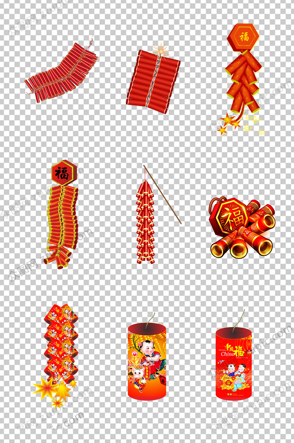 过年红色鞭炮PNG素材
