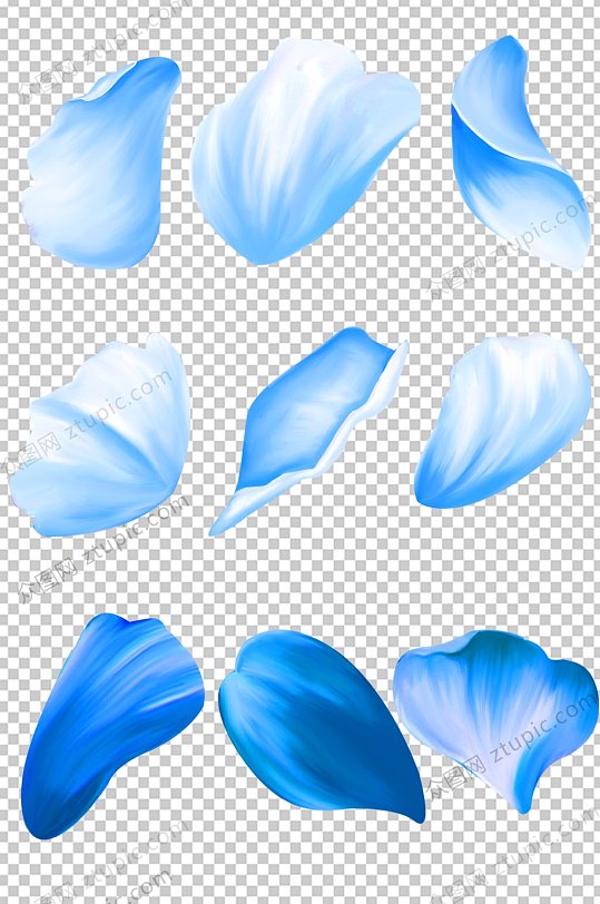 蓝色手绘花瓣免抠素材