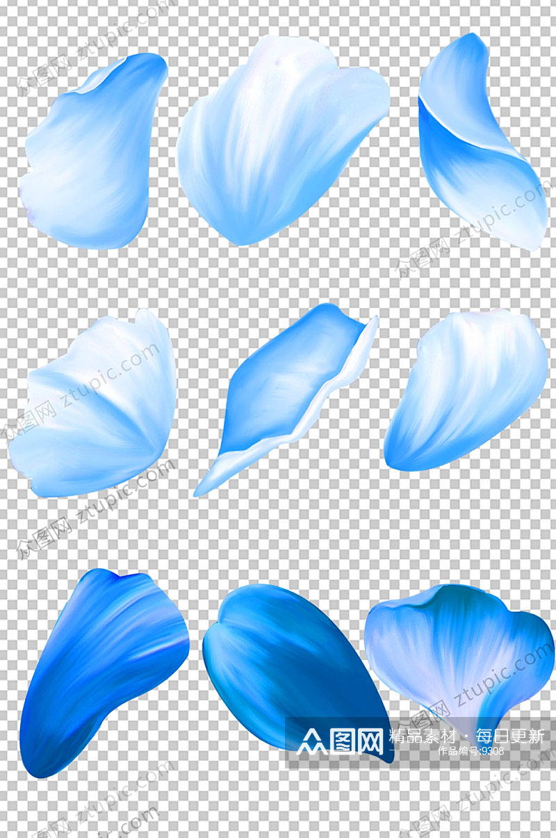 蓝色手绘花瓣免抠素材素材