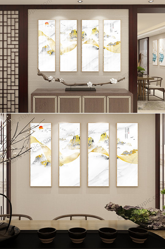 高档金箔山水装饰画设计-众图网