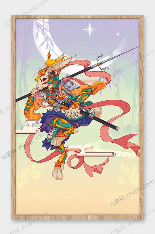 国潮风传统十二生肖卯兔插画设计