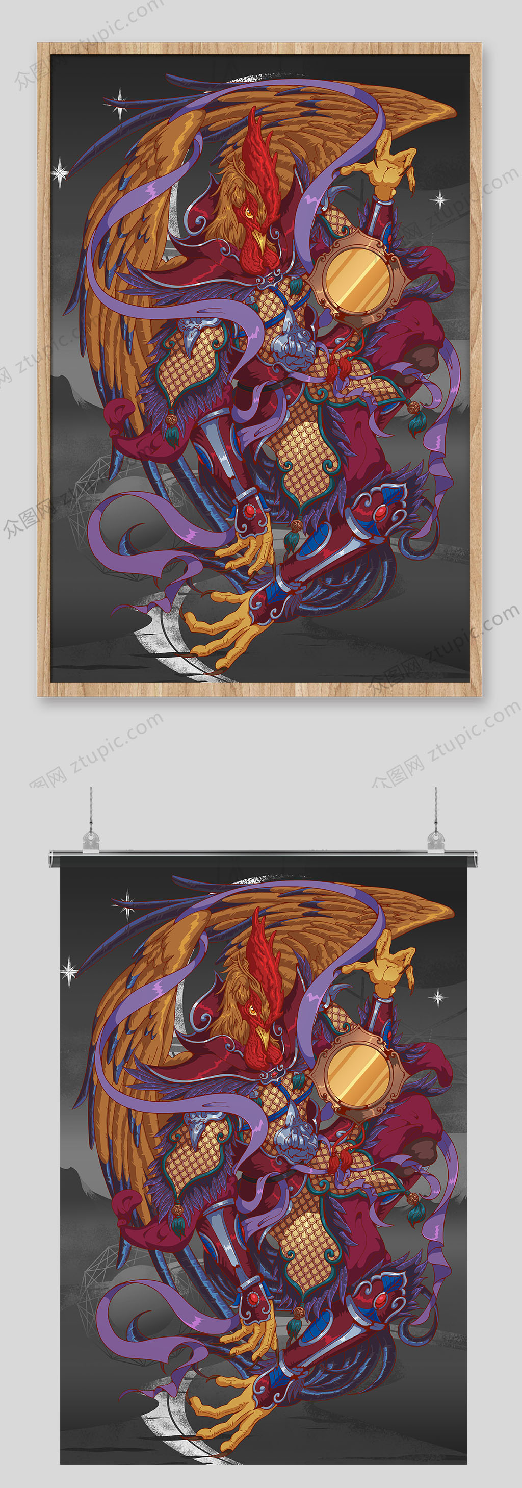 传统十二生肖鸡年卡通插画设计素材