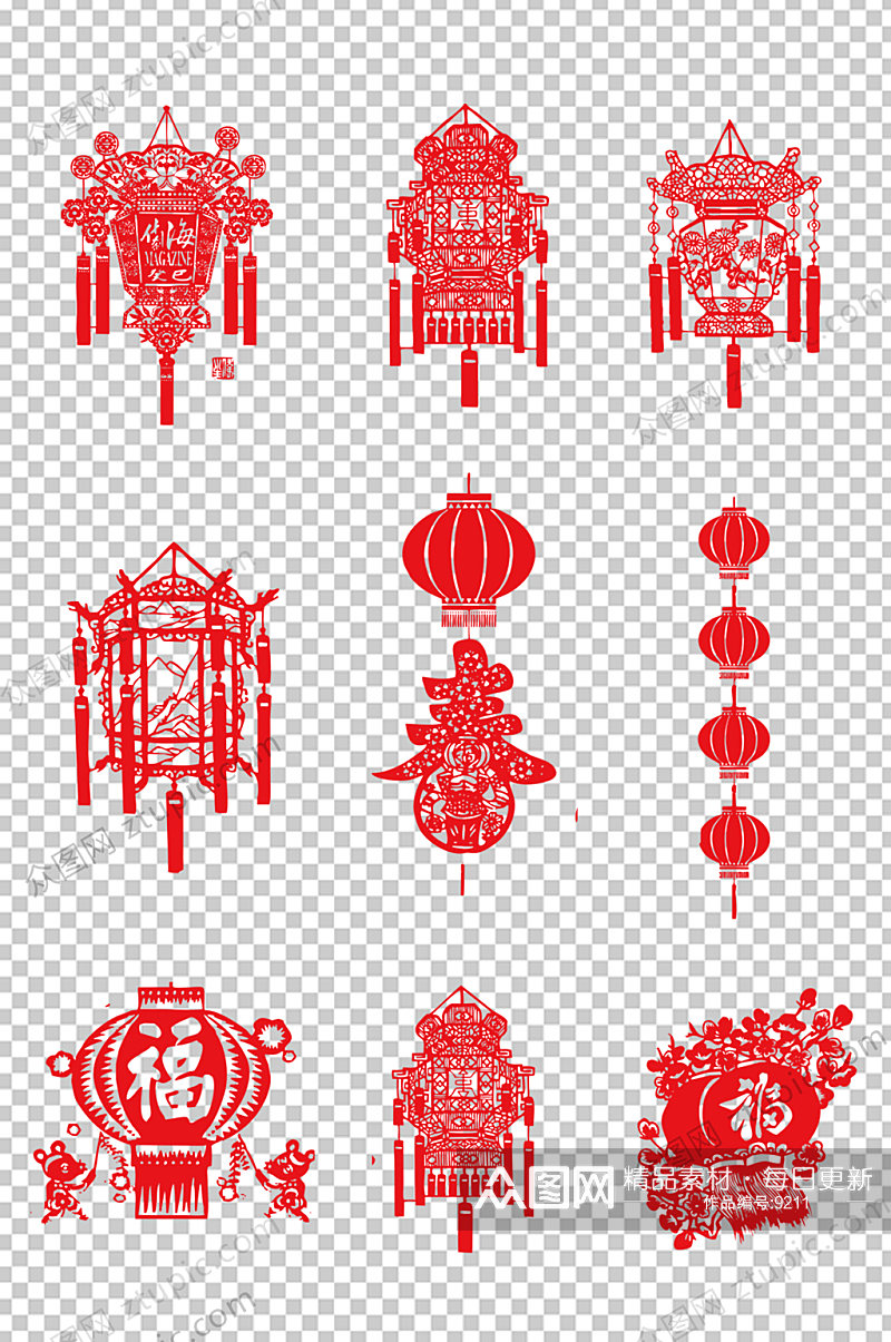 春节红色剪纸小元素素材