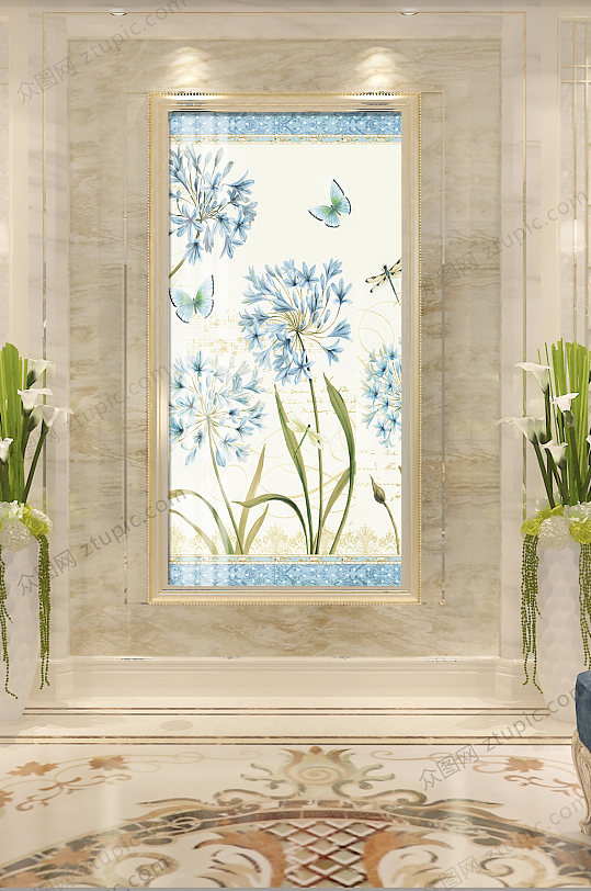 原创高清欧式花卉玄关装饰画-众图网