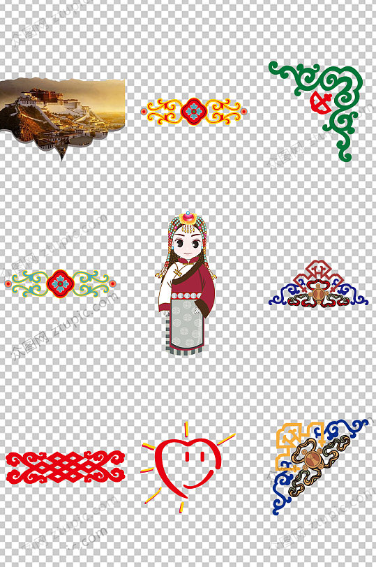 藏式免扣png藏族元素 藏式边框素材