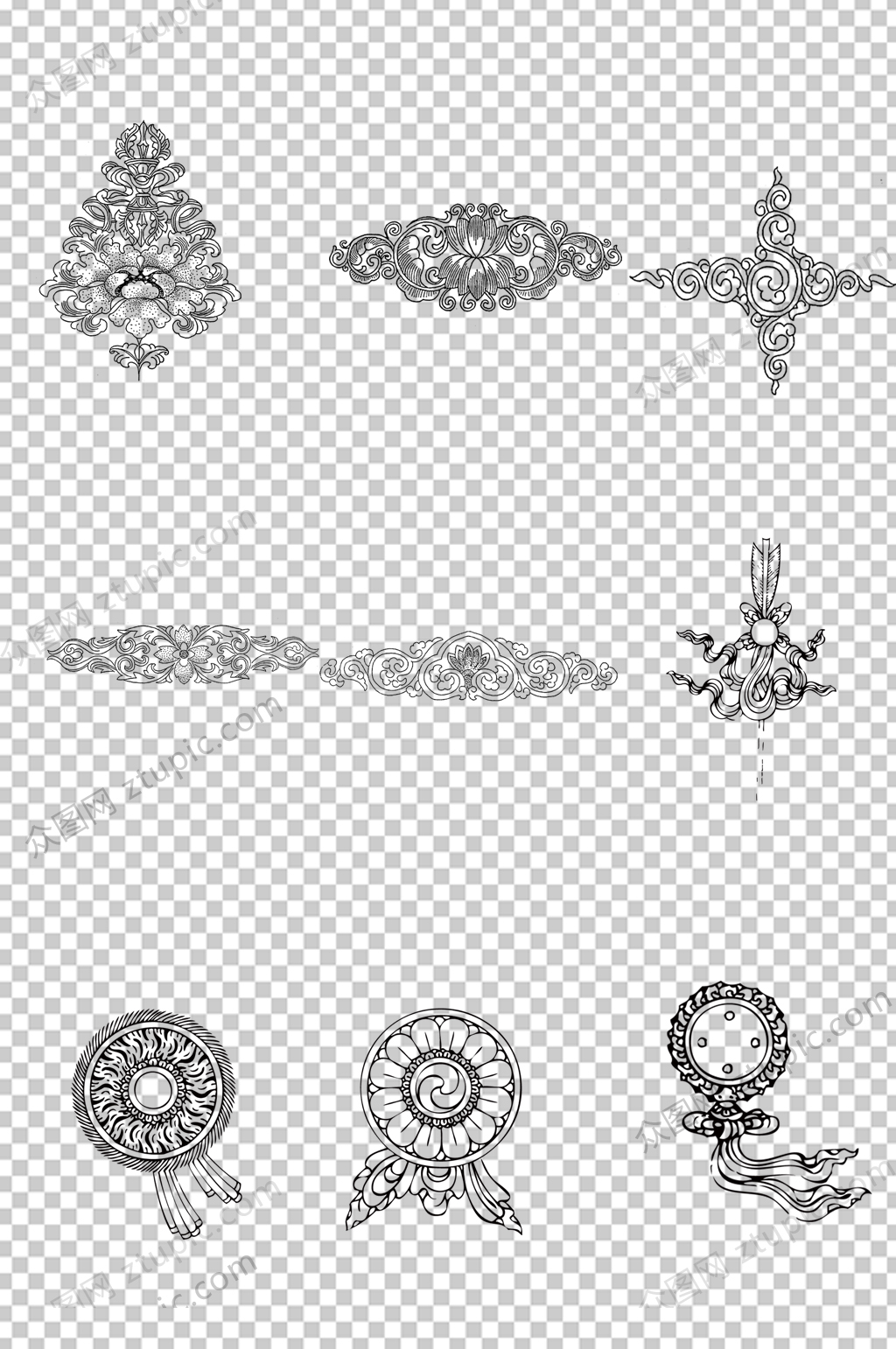 手绘线稿简易藏式花纹免扣素材藏族元素