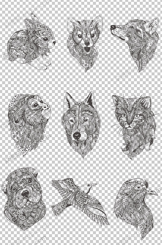 线条动物手绘png元素-众图网