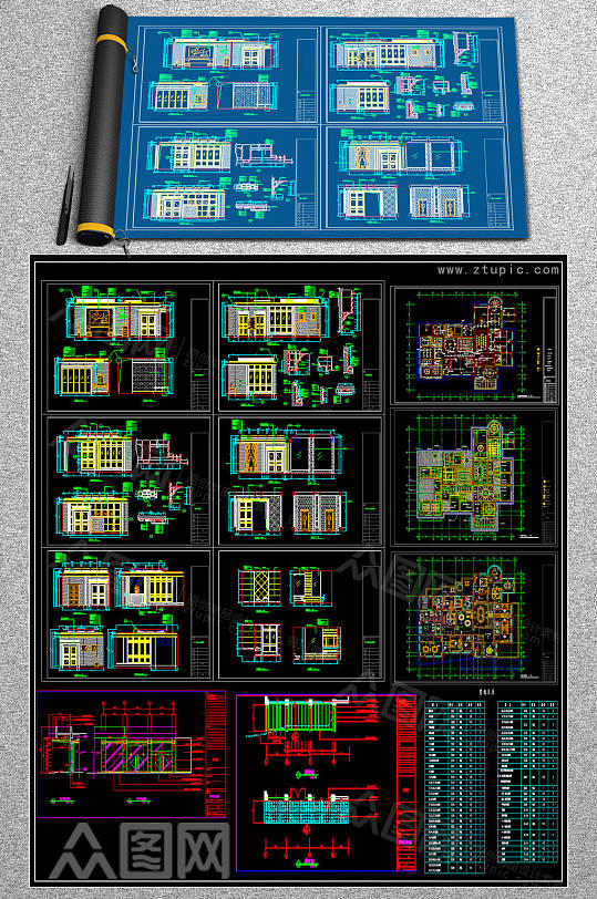 整木照明CAD立面图-众图网