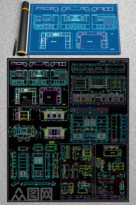 整木橱柜CAD施工图-众图网