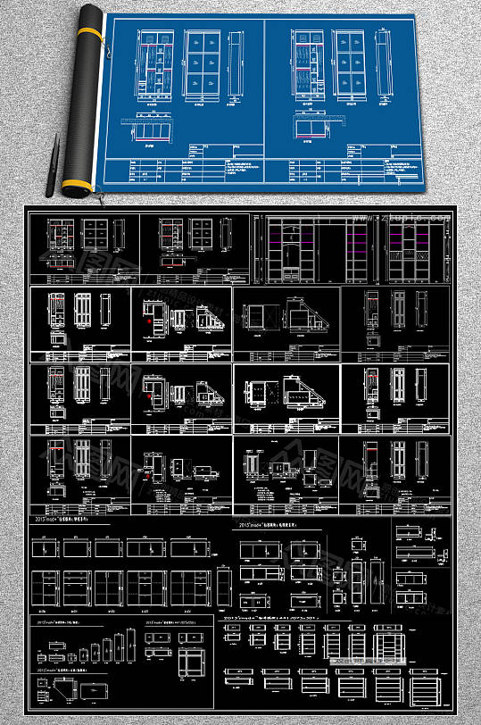 整套衣柜CAD素材-众图网