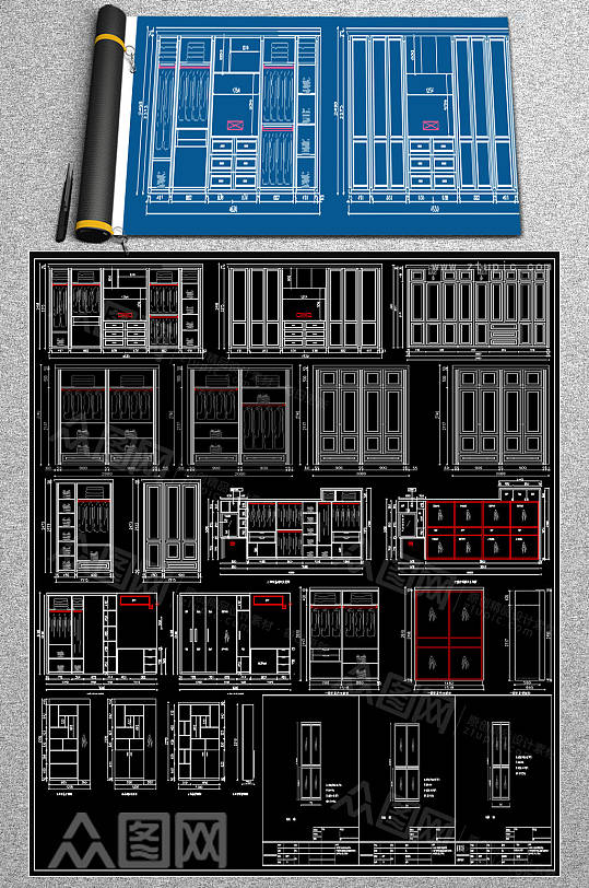 精品衣柜CAD效果图-众图网