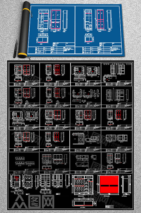 整套木柜CAD效果图-众图网