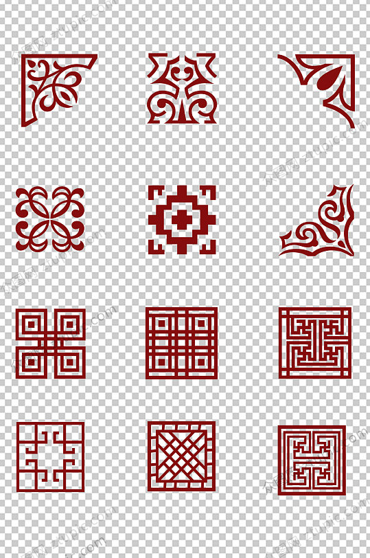 传统窗花纹样png素材