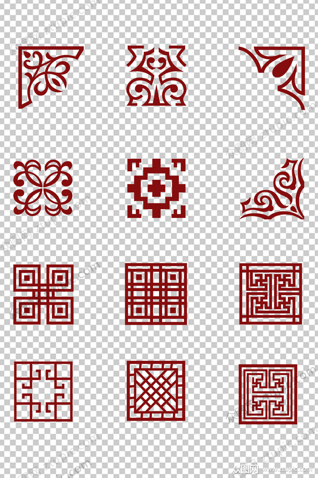 传统窗花纹样png素材