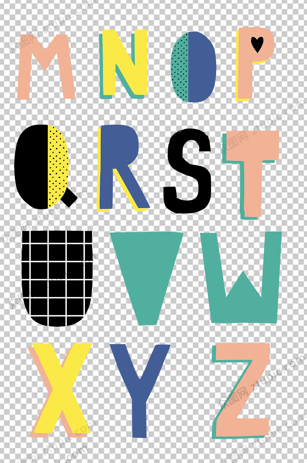 简约时尚卡通字母免抠素材