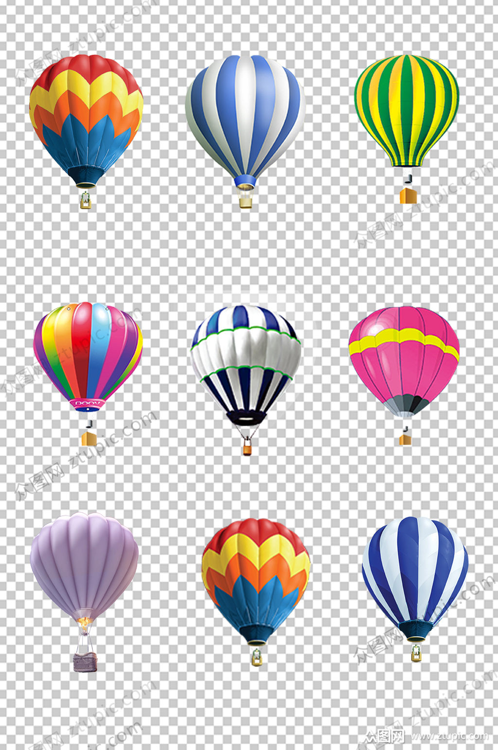 彩色热气球免抠素材
