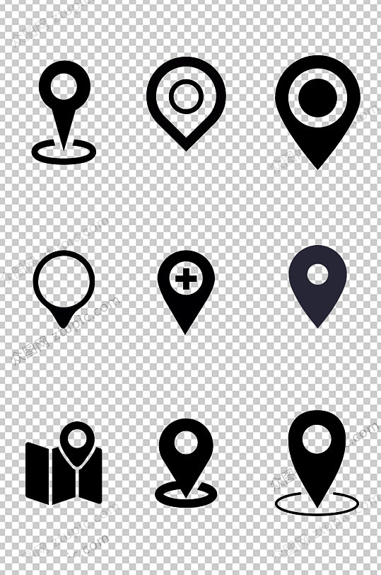 时尚黑色定位图标免扣素材