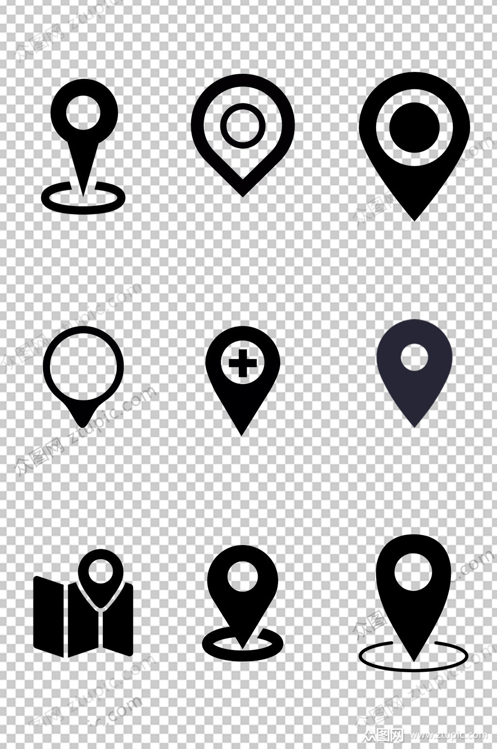 时尚黑色定位图标免扣素材