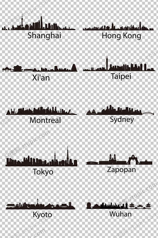 城市剪影PNG免抠素材-众图网