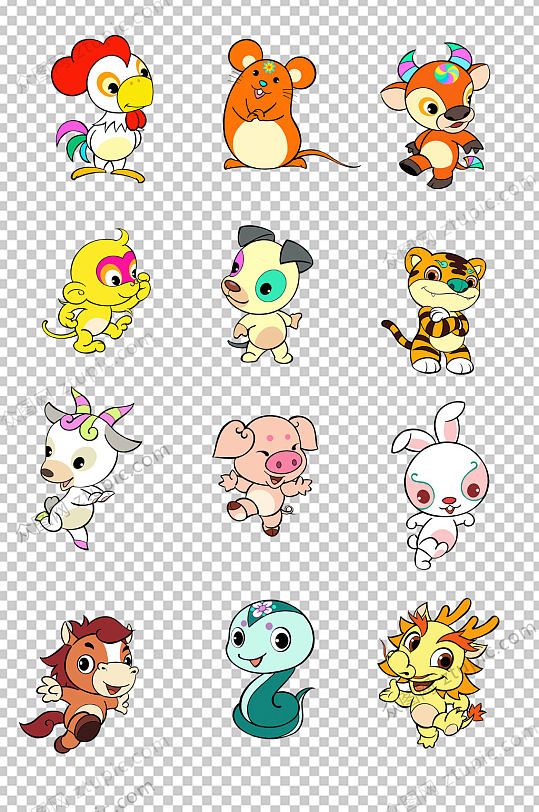 卡通十二生肖元素