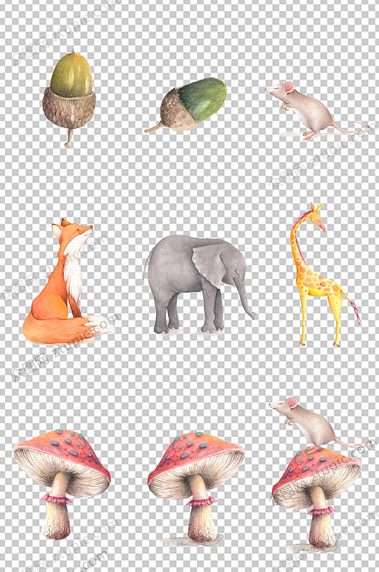 大象动物水彩手绘素材