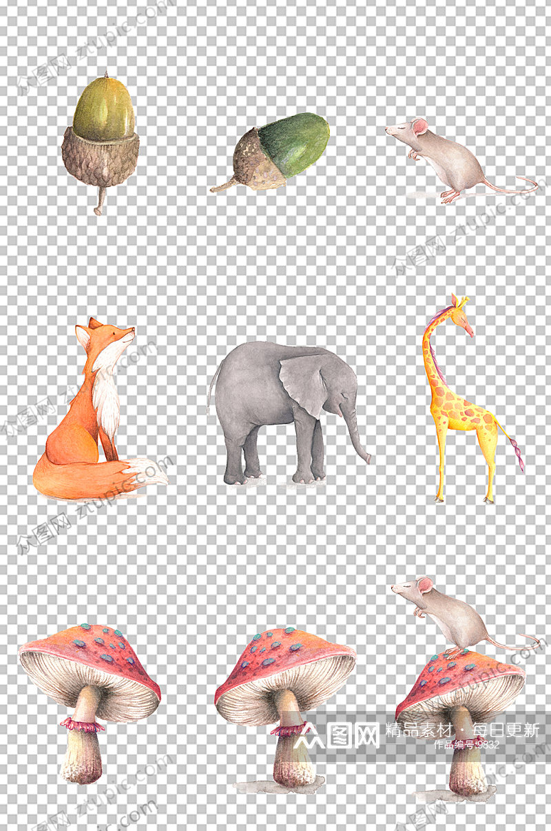 大象动物水彩手绘素材素材