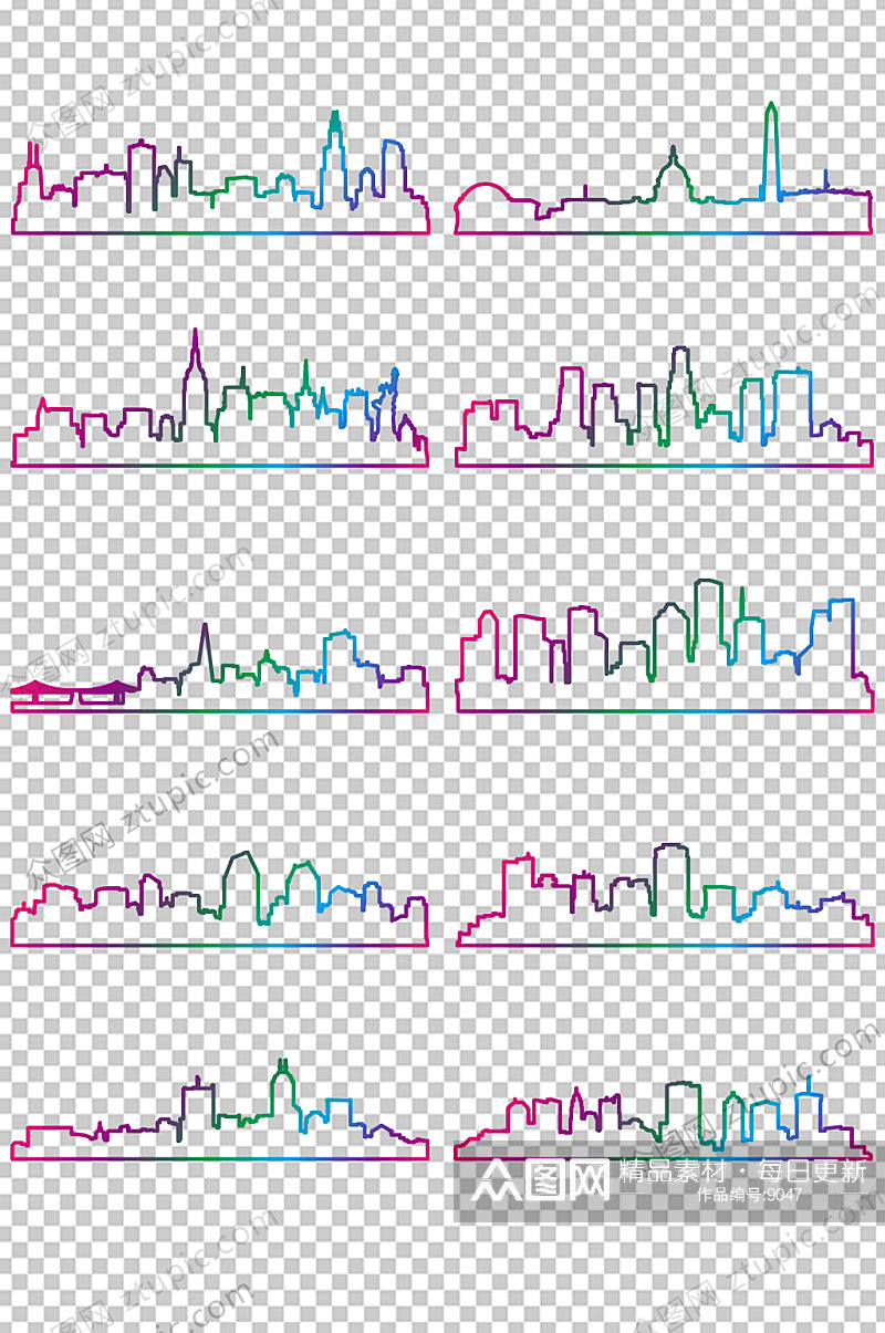 城市剪影线条元素PNG素材