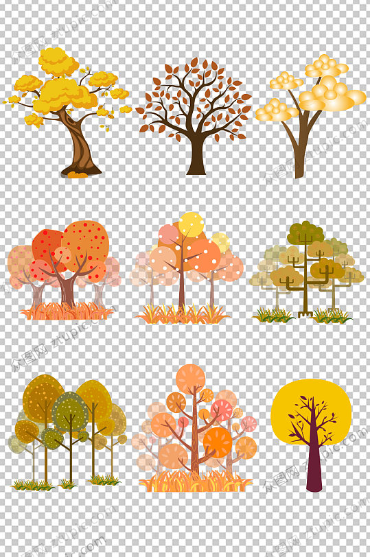 水彩手绘秋季树木元素树素材