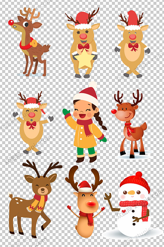圣诞麋鹿卡通插画小元素