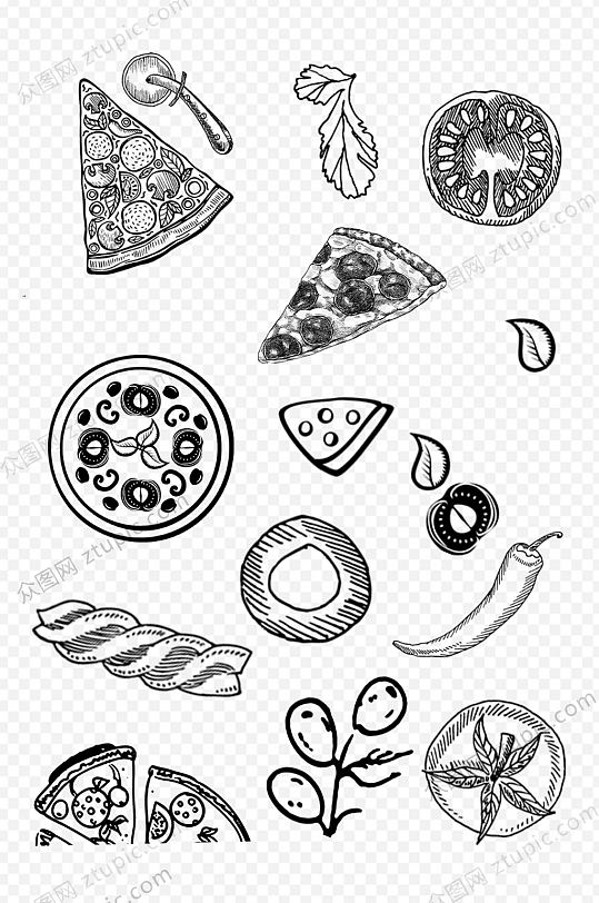 黑白手绘披萨元素