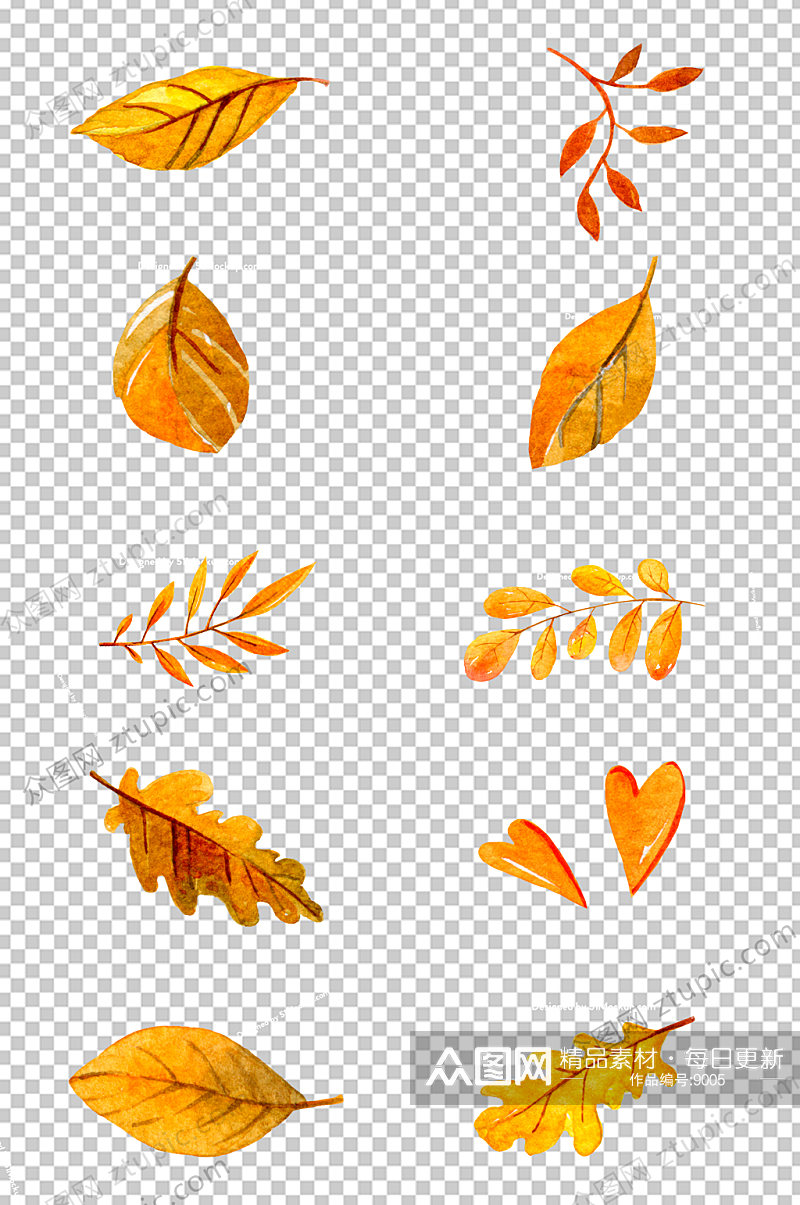 秋季元素黄金色树叶免扣PNG素材素材