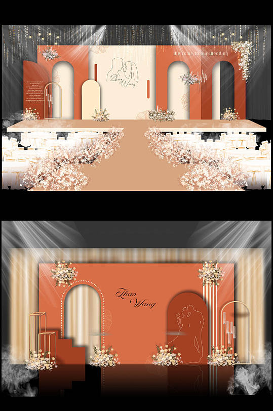 莫兰迪橙色婚礼舞台-众图网
