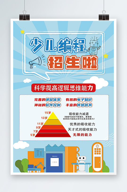 卡通科技风教育培训机器人编程招生海报素材下载-众图网
