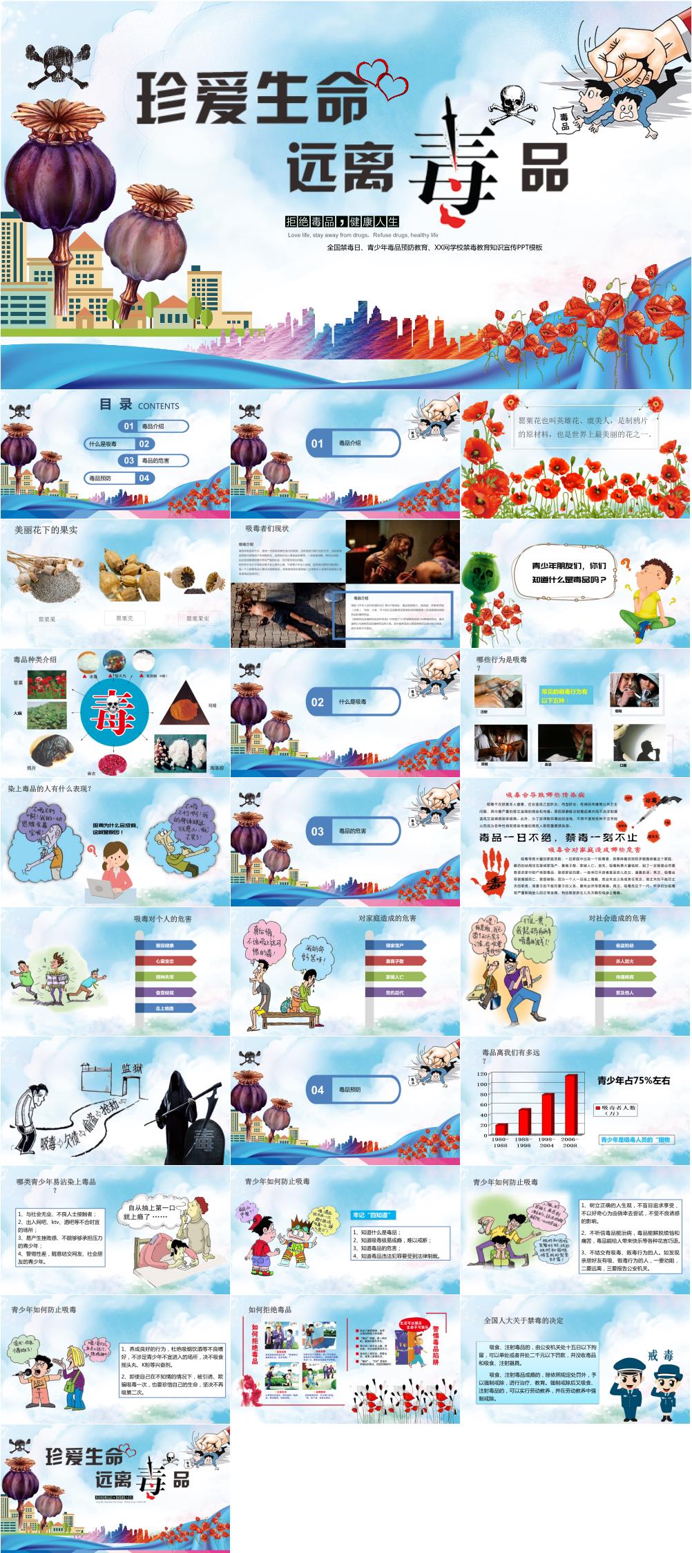 禁毒宣传工作主题PPT模板素材