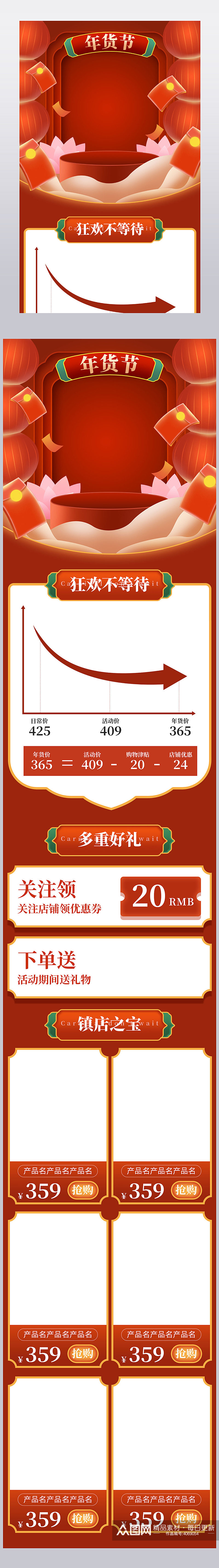 2022年年货节红色国潮中国风关联销售素材