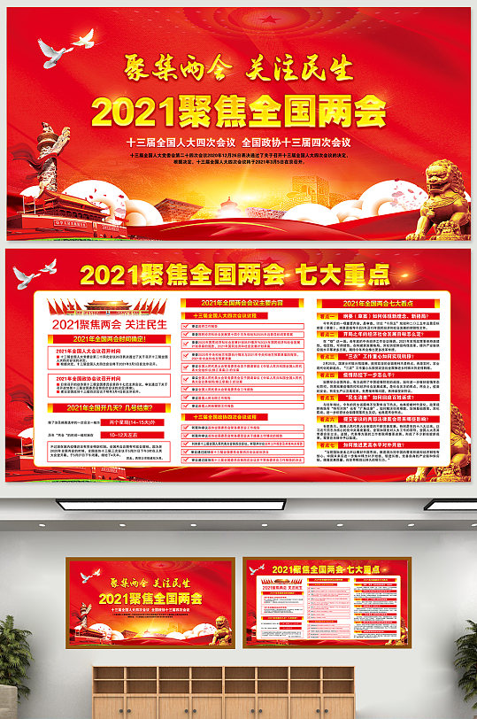 2021聚焦全国两会看点宣传展板
