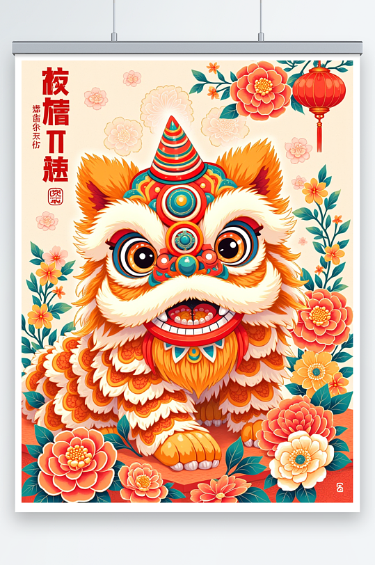 AI插画海报醒狮-众图网
