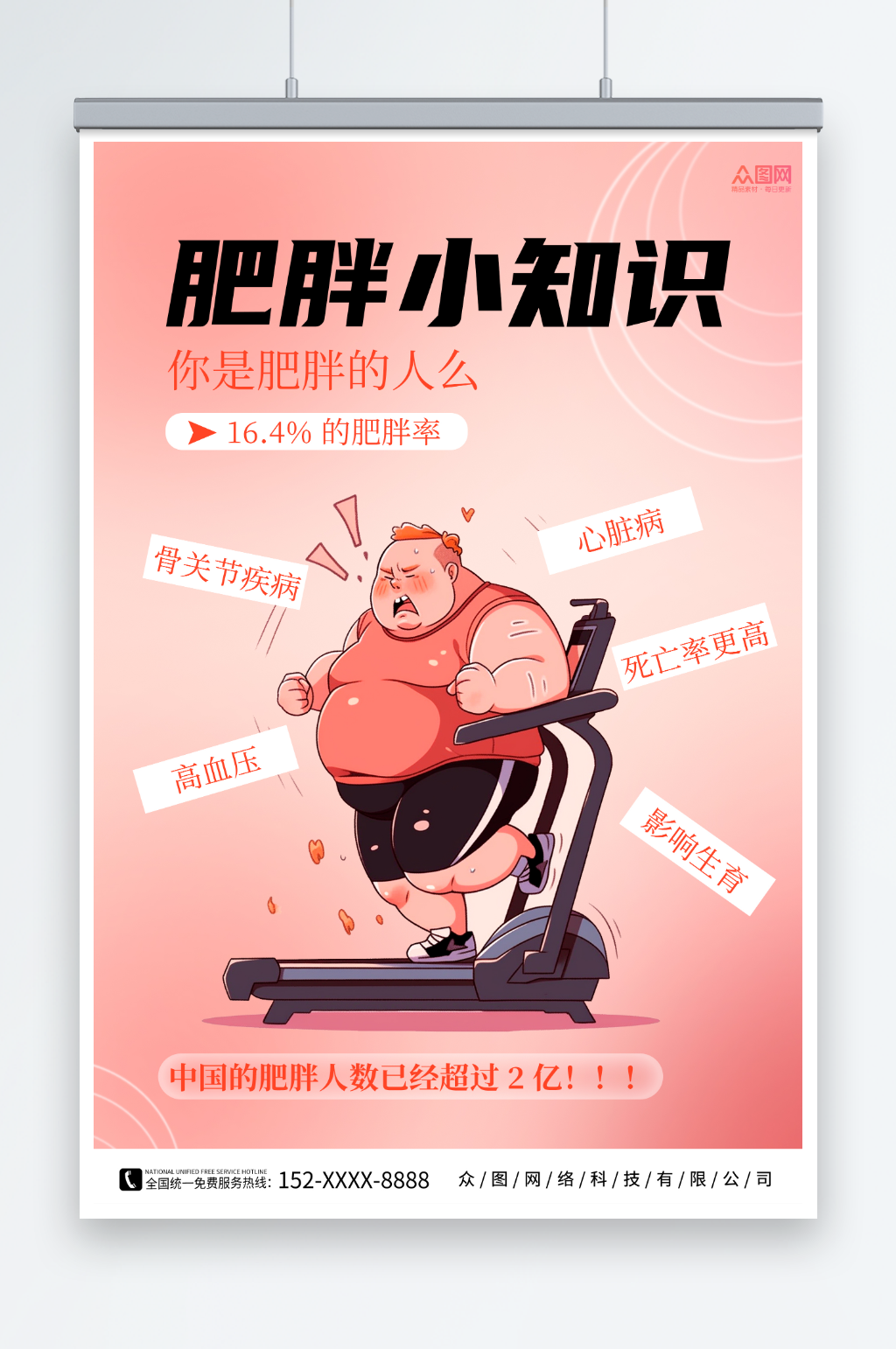 粉色肥胖危害科普宣传海报素材