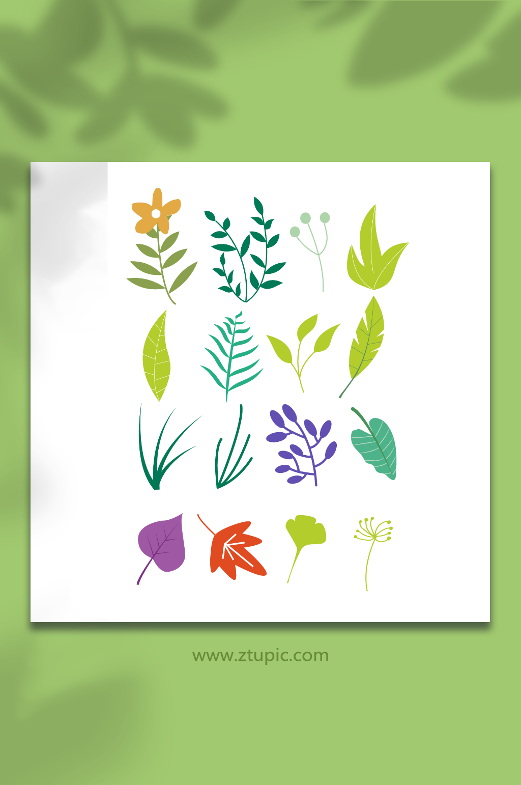 彩色简约矢量树叶插画素材
