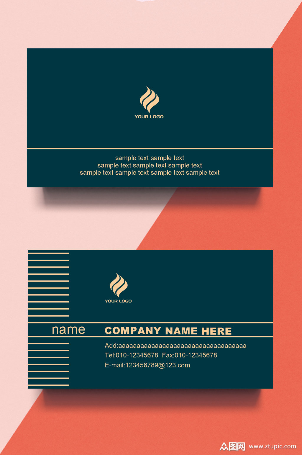 深蓝线条高端简约名片素材