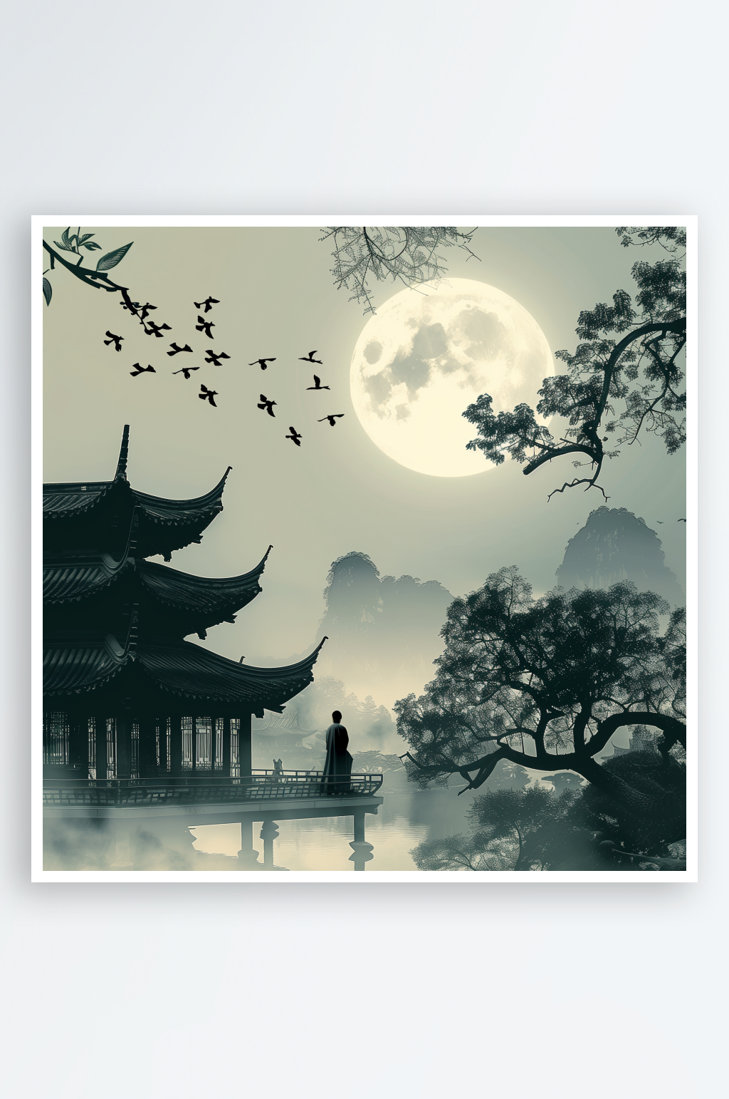 古朗月行李白水墨画素材