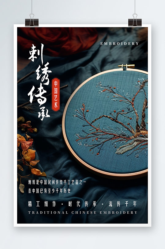中国传统文化刺绣工艺宣传海报-众图网