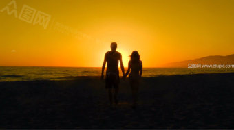 情侣傍晚海边散步视频-众图网