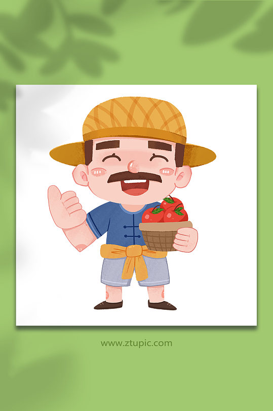 招手西红柿果实农民人物插画